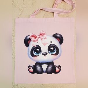 ❣️3/$20 Charming Pink Bow Big eyed Panda Custom tote Bag